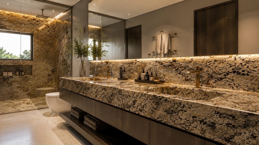 Bathroom double vanity in Granito Natural granite, a Stone Experience project